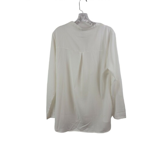 FURNEX V Neck Chiffon Blouse Half Zip up Casual Tunic Shirts Large White - Picture 3 of 3